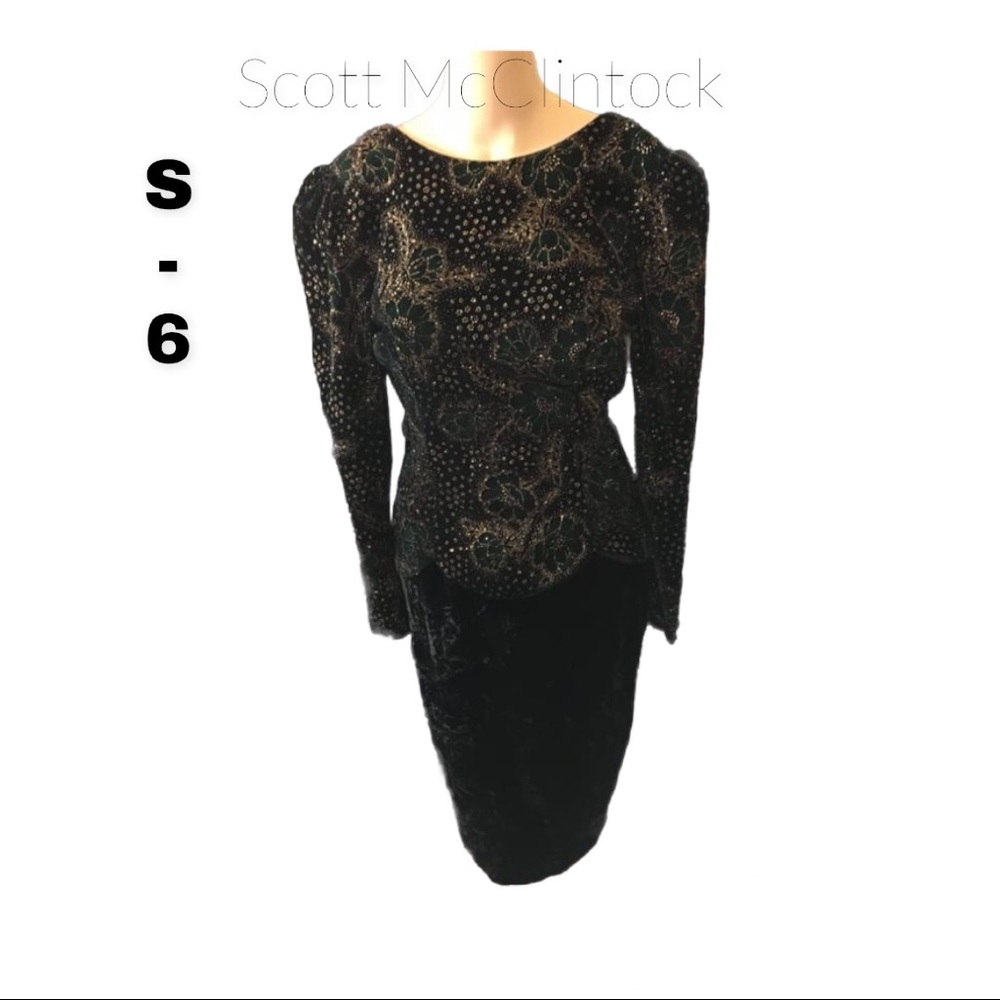 Vintage Scott McClintock Velvet Floral Peplum Dress Woman’s Size 6